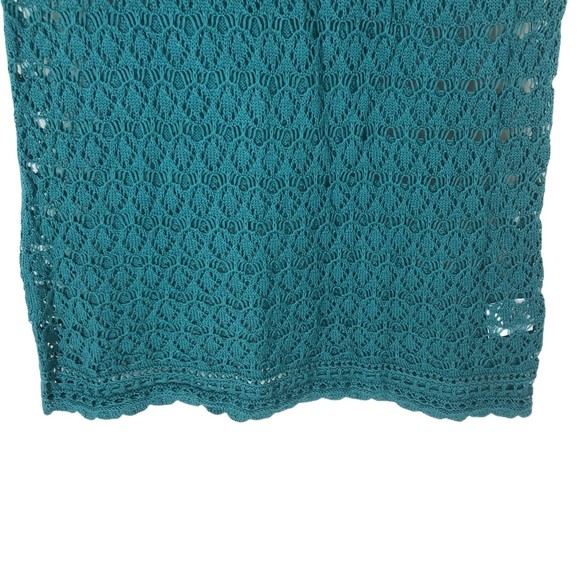 Vintage 90s Old Navy Crochet Mini Dress/Tunic/Swimsuit Cover Teal SZ M Very Soft - Picture 4 of 7